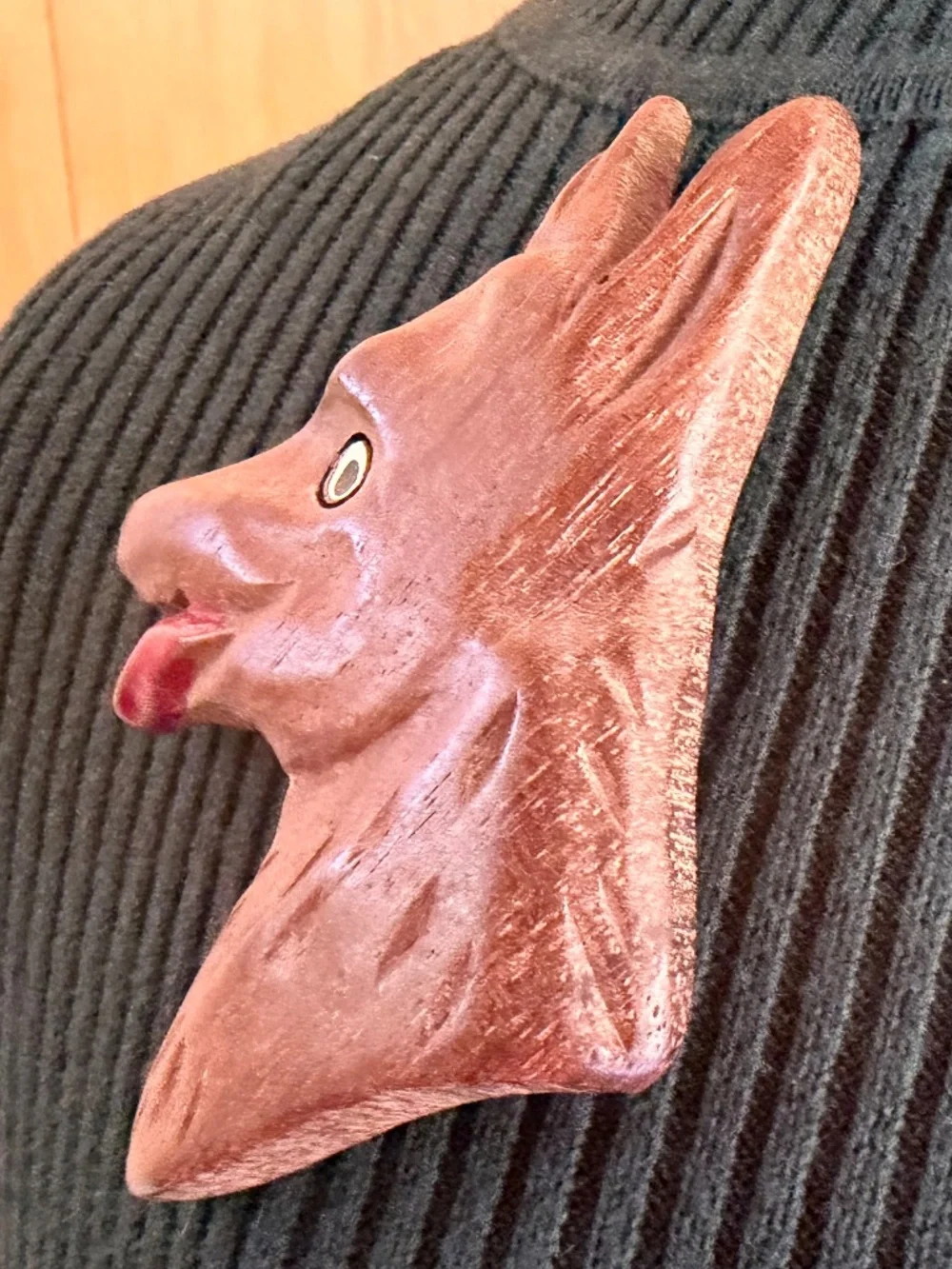 Vintage Carved Wooden German Shepard Dog Brooch